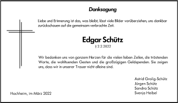 Traueranzeige von Edgar Schütz von FNP