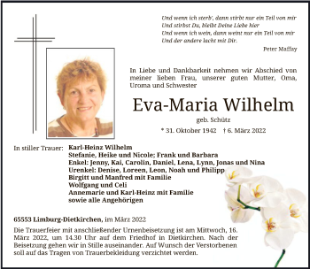 Traueranzeige von Eva-Maria Wilhelm von FNP