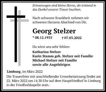 Traueranzeige von Georg Stelzer von FNP