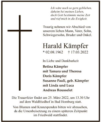 Traueranzeige von Harald Kämpfer von FNP