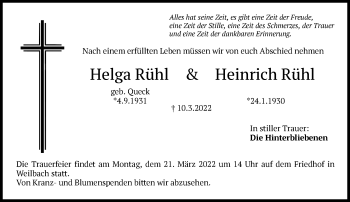 Traueranzeige von Helga Rühl von FNP