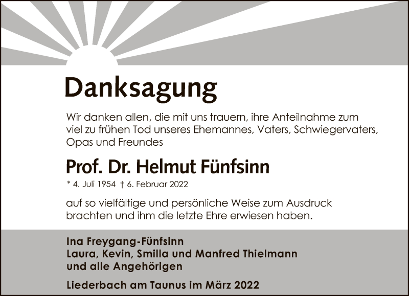  Traueranzeige für Helmut Fünfsinn vom 05.03.2022 aus FNP