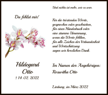 Traueranzeige von Hildegard Otto von FNP