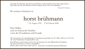 Traueranzeige von Horst Brühmann von FNP