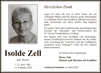 Traueranzeige von Isolde Zell von FNP