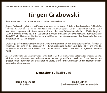 Traueranzeige von Jürgen Grabowski von FNP