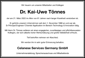 Traueranzeige von Kai-Uwe Tönnes von FNP