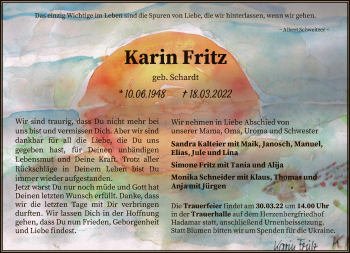 Traueranzeige von Karin Fritz von FNP