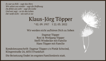 Traueranzeige von Klaus-Jörg Töpper von FNP