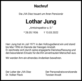 Traueranzeige von Lothar Jung von FNP