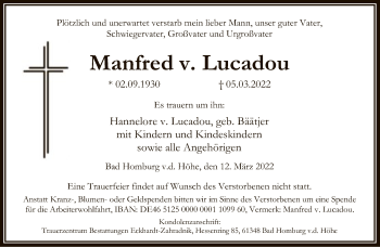 Traueranzeige von Manfred v. Lucadou von FNP