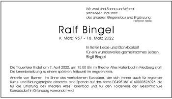 Traueranzeige von Ralf Bingel von FNP