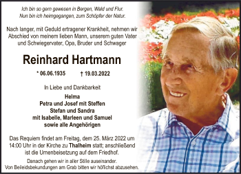 Traueranzeige von Reinhard Hartmann von FNP