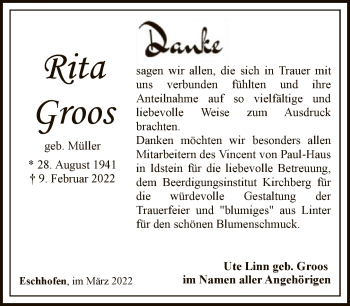 Traueranzeige von Rita Groos von FNP