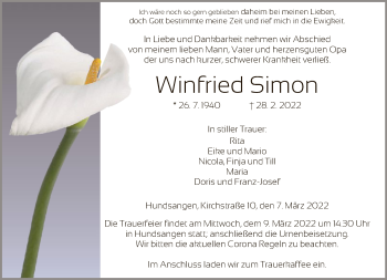 Traueranzeige von Winfried Simon von FNP