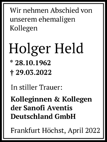 Traueranzeige von Holger Held 
