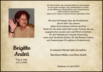 Traueranzeige von Brigitte Andrä von FNP