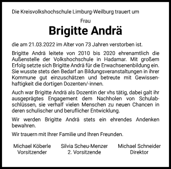 Traueranzeige von Brigitte Andrä von FNP