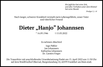 Traueranzeige von Dieter Johannsen von FNP