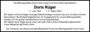 Traueranzeige von Doris Rüger von FNP