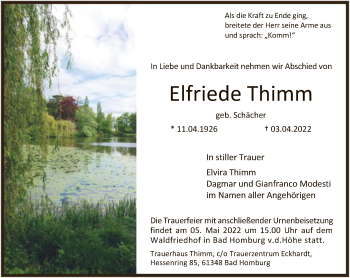 Traueranzeige von Elfriede Thimm von FNP