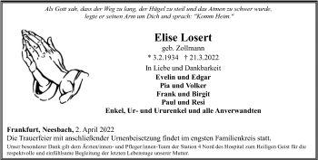 Traueranzeige von Elise Losert von FNP