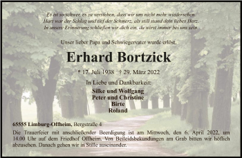 Traueranzeige von Erhard Bortzick von FNP