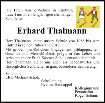 Traueranzeige von Erhard Thalmann von FNP