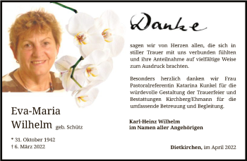 Traueranzeige von Eva-Maria Wilhelm von FNP