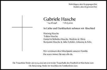 Traueranzeige von Gabriele Hasche von FNP