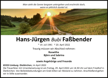 Traueranzeige von Hans-Jürgen Faßbender von FNP