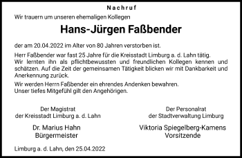 Traueranzeige von Hans-Jürgen Faßbender von FNP