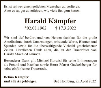 Traueranzeige von Harald Kämpfer von FNP