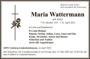 Traueranzeige von Maria Wattermann von FNP