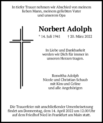 Traueranzeige von Norbert Adolph von FNP