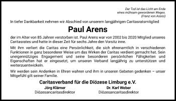 Traueranzeige von Paul Arens von FNP