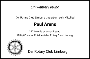 Traueranzeige von Paul Arens von FNP