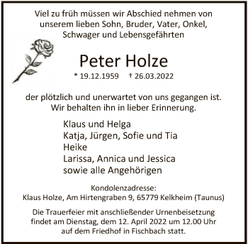 Traueranzeige von Peter Holze von FNP