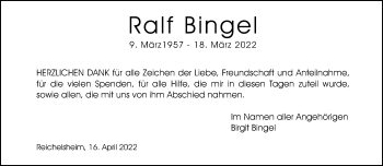 Traueranzeige von Ralf Bingel von FNP