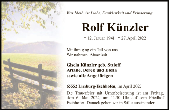 Traueranzeige von Rolf Künzler von FNP