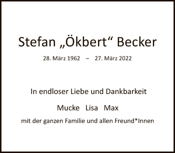 Traueranzeige von Stefan Becker von FNP