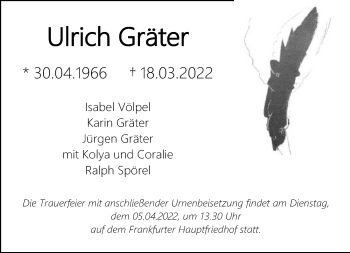 Traueranzeige von Ulrich Gräter von FNP