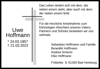 Traueranzeige von Uwe Hoffmann von FNP