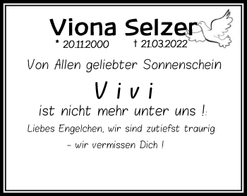 Traueranzeige von Viona Selzer von FNP