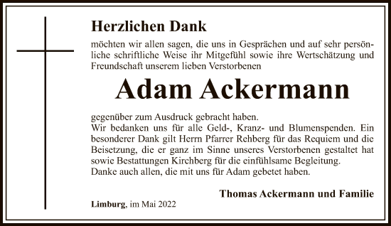 Traueranzeige von Adam Ackermann von FNP