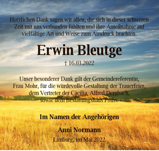 Traueranzeige von Erwin Bleutge von FNP