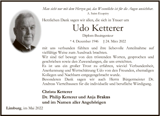 Traueranzeige von Udo Ketterer von FNP