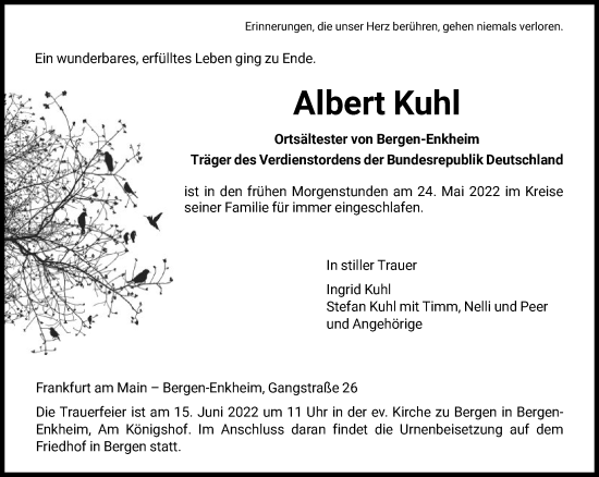 Traueranzeige von Albert Kuhl von FNP