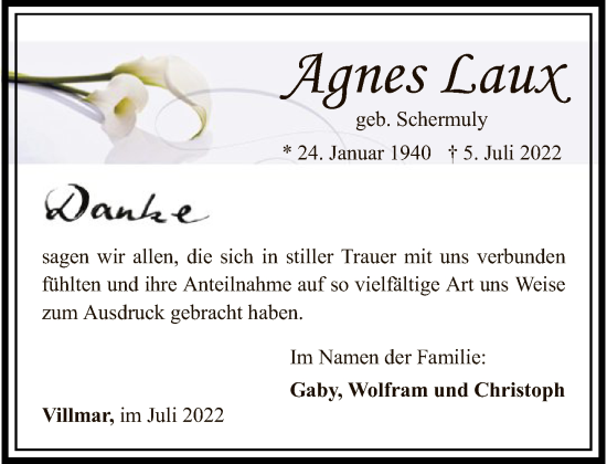 Traueranzeige von Agnes Laux von FNP