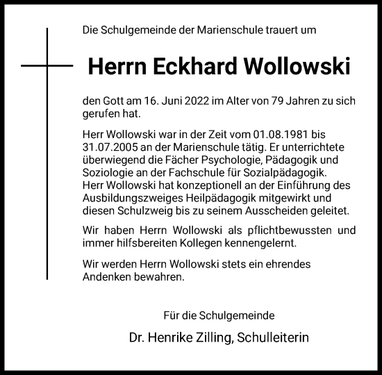 Traueranzeige von Eckhard Wollowski von FNP